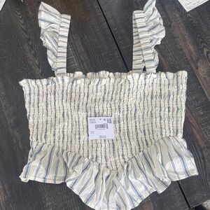 American Eagle Outfitters Cream Crop Top with Blue Stripes